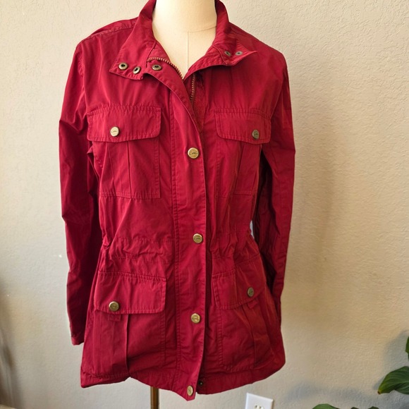 Lauren Ralph Lauren Deep Red Utility Jacket Womens Full Zip Pockets Large - Picture 1 of 9